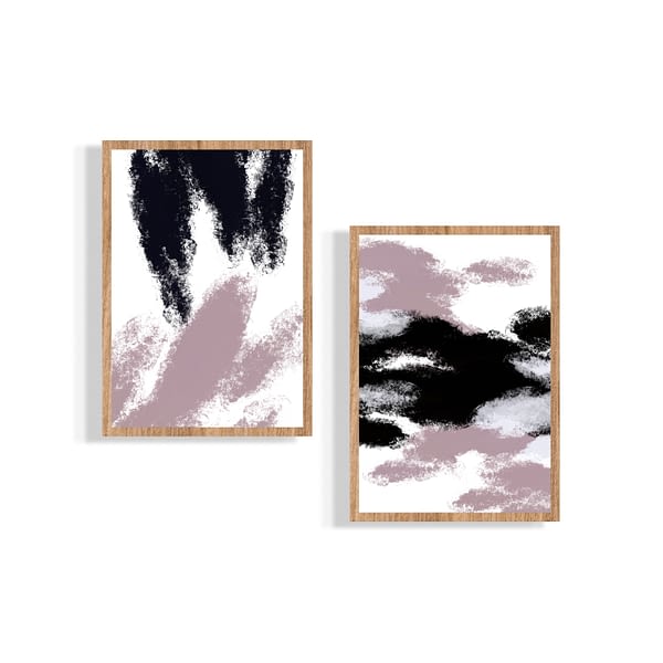 Set of 2 Black Pink Brush Strokes Grunge Art_Artsford Studios