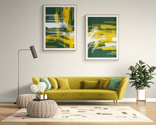 Yellow Green Abstract Brush Line Art